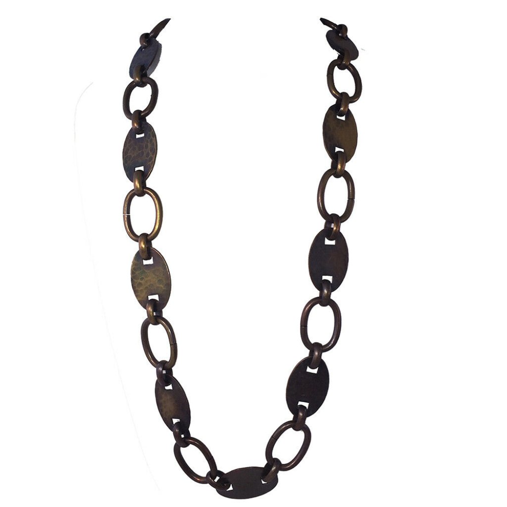Ysl Long Hammered Brass Mariner Link Necklace